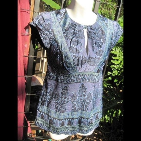 Nanette Lepore 2 Blue Open Chest Accent Blouse Silk Short Sleeve Zipper Back - Picture 7 of 16